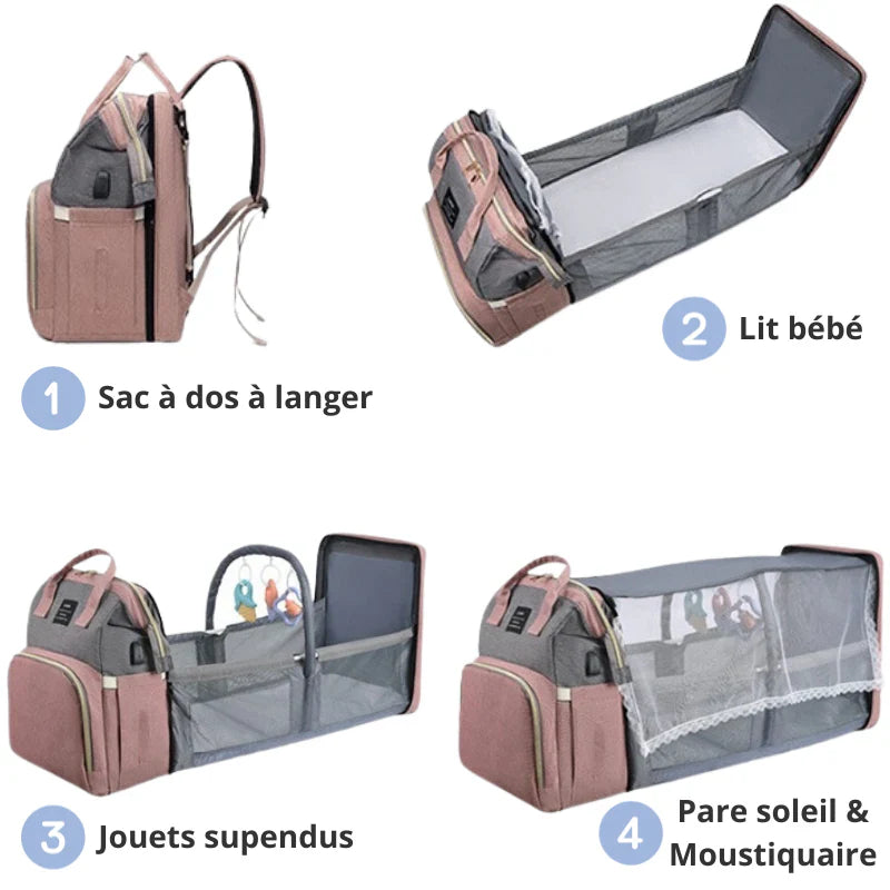Vyno Nomade™ – Sac à Langer Bébé 3-en-1 avec Lit Pliable, USB & Isotherme