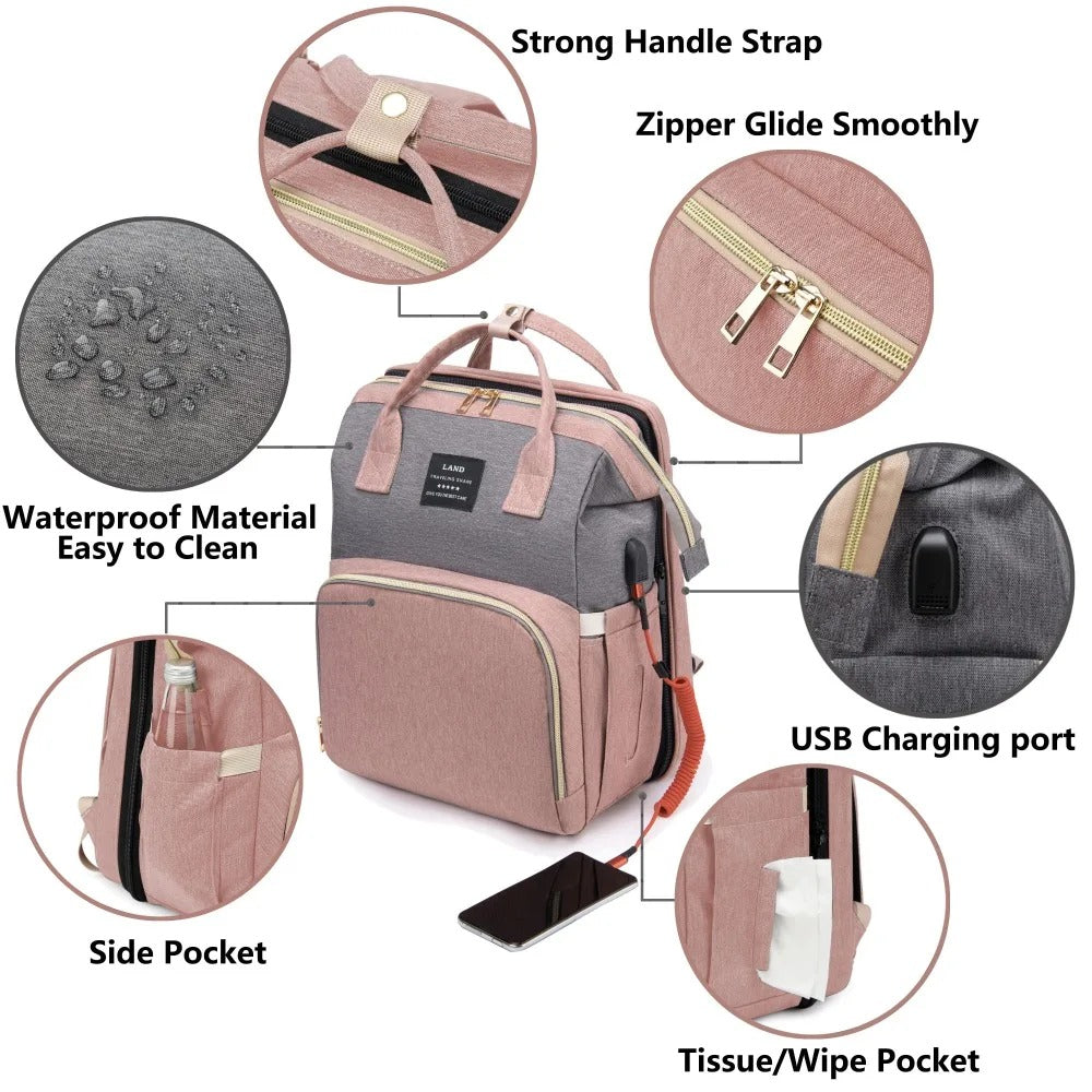 Vyno Nomade™ – Sac à Langer Bébé 3-en-1 avec Lit Pliable, USB & Isotherme