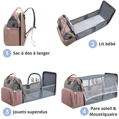 Vyno Nomade™ – Sac à Langer Bébé 3-en-1 avec Lit Pliable, USB & Isotherme