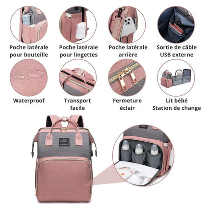 Vyno Nomade™ – Sac à Langer Bébé 3-en-1 avec Lit Pliable, USB & Isotherme
