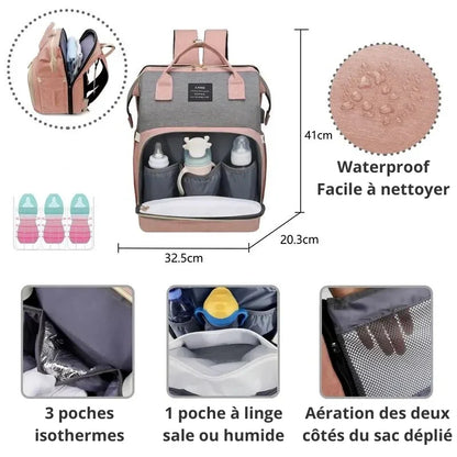 Vyno Nomade™ – Sac à Langer Bébé 3-en-1 avec Lit Pliable, USB & Isotherme